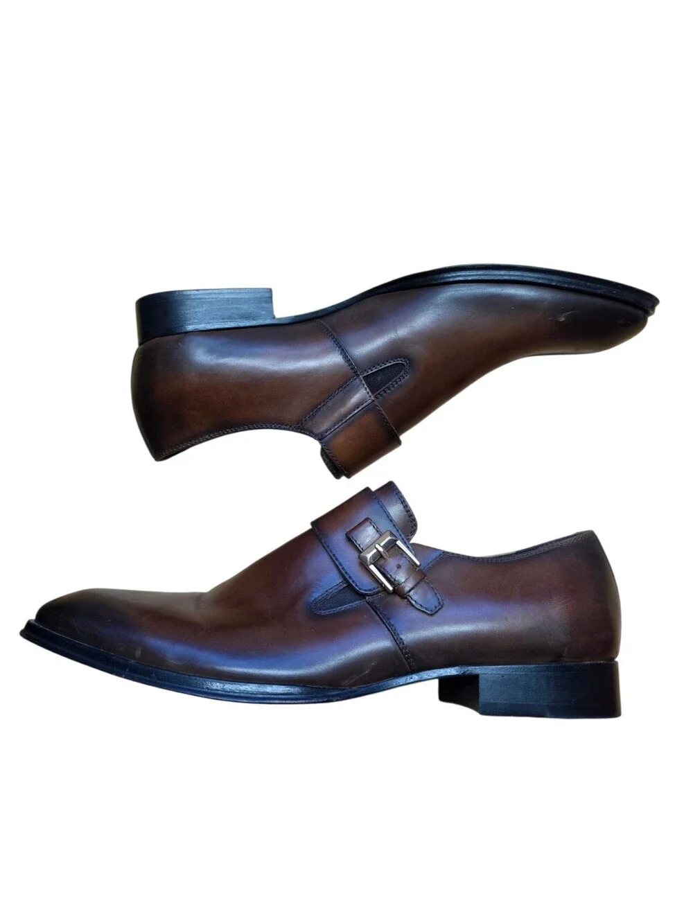 Tallia Mens Orange Bruno Brown Leather Monk Strap Dress Shoe 11